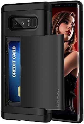 Galaxy Note 8 Wallet Phone Case - SharkCase Slot Sliding Cover Hidden Pocket Case, Shockproof Armor Slim Dual Layer Anti-Scratch Card Holder for Samsung Galaxy Note 8 (2017)-Black