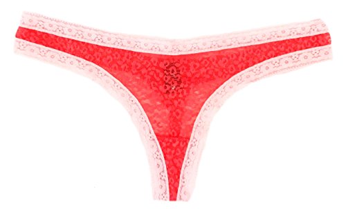 kensie Womens All-Over Contrast Trim Thong Panty Lace Red