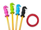 HUGE SALE - Chewable Pencil Topper With BONUS Chewable Bracelet - Fun Sensory Motor Aid - Perfect For Autism or ADHD - 4 Pack Knight Shape Plus Red Bracelet