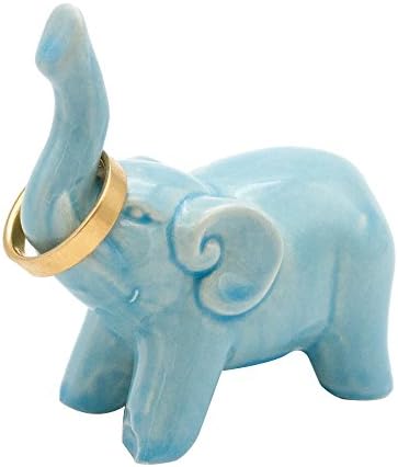 Fans Face Blue Ceramic Baby Elephant Ring Holder, Engagement Wedding Rings Dish Tray Home Decor Trinket