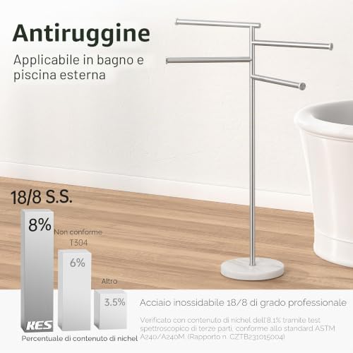 KES BTH219S4-2 Floor Towel Rack Swivel 4 Arms Stainless Steel SUS304 Bathroom Towel Towel Holder Marble Brushed