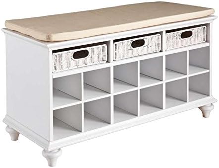 SEI BC4014 Chelmsford Entry Shoe Storage Organization Bench - White