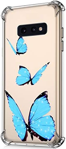 ikasus Case for Galaxy S10e,Clear Embossed Art Painted Pattern Design Soft & Flexible TPU Ultra-Thin Shockproof Transparent Girls Women TPU Case Cover for Galaxy S10e Silicone Case,Blue Butterfly