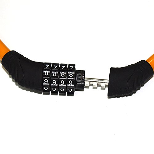 Sanwo Security Bike Lock 4 Digit Resettable Combination Cable Lock for Bicycle , 2 Feet x 1/2 Inch (Orange)