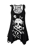 Beautife Women's Skull Print Lace Shirt Patchwork Sleeveless Tank Tops Plus Size (Medium, White)