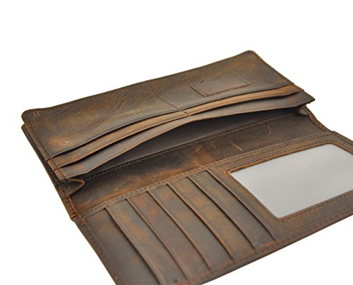 Le'aokuu Mens Genuine Leather Bifold Wallet Organizer Checkbook Card Case (Brown 3)