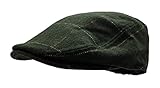 Men's Herringbone Wool Tweed Newsboy Ivy Cabbie Driving Hat (Plaid Green)
