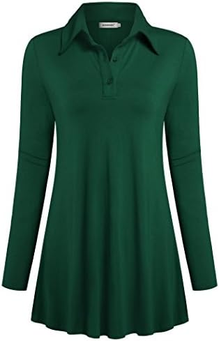 Polo Tunic Top for Women,Kospoon Pullover Shirts Solid Color Blouses Green M