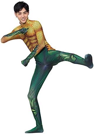 Aquaman Jumpsuit Adult Child Cosplay Disguise Costume Fancy Dress Halloween Christmas Masquerade 3D Printing Tights Party Props,Adult-L