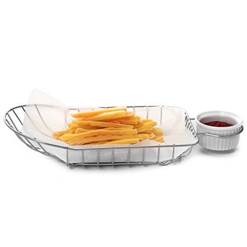 Stainless Steel French Fries Serving Basket with Ceramic Ramekin - Thumbnail 2