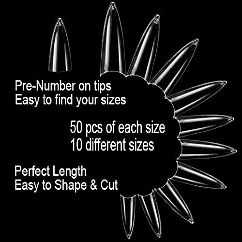 VIVACE Clear Stiletto 500 Acrylic False Fake Gel Nail Tips With Clear Plastic Case for Nail Salon Nail Shop (Clear Stiletto) - Image 3