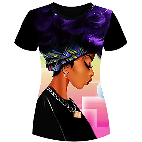 AZPSRT Women's T-Shirts Black History Month Afro Word Art Natural Hair Styles 3D Print Casual Tops for Women Tees