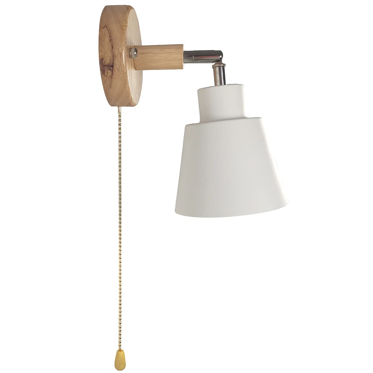Modern Wall Lamp Sconce with Pull Cord Switch Indoor Bedside Wall Light E27 Base Industrial Bedroom Living Room Metal Lighting Fixture 350°Rotatable Lamp Body, White