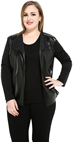 Cute Ann Women's Sexy Long Sleeve Open Fornt Plus Size Faux Leather Duster Cardigan Sweaters (US16W, 1699 BLACK)