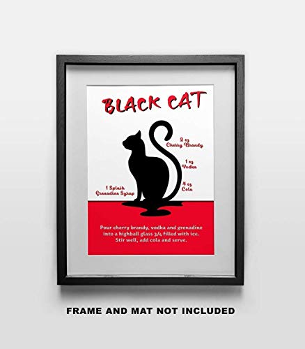 Black Cat Drink Recipe Art Print - 11x14 Unframed Photo Print - Fun Gift For Those Who Love a Cocktail. Looks Great in a Dorm Room, Game Room, Home Bar or Man Cave- Limited Time Intro Price