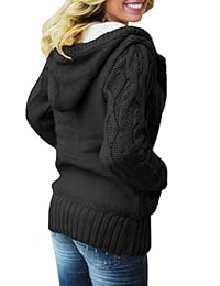 Actloe Women Front Button Hooded Swearter Outwear Cable Knit Long Sleeve Cardigan with Pocket