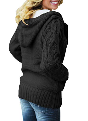 Aleumdr Women Long Sleeve Hooded Cardigans Casual Snap Button Down Knit Ribbed Knit Sweater Coat Outwear With Pockets Black Small 4 6 Pricepulse