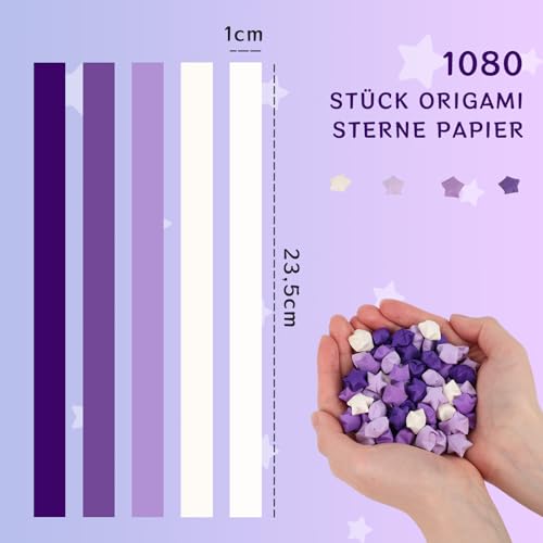 VGOODALL 1080 Stück Origami Sterne Papier, Papierstreifen Origamipapier für Basteln DIY Dekoration Geschenk Lila