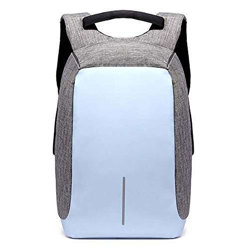 Anti-Theft Canvas Laptop Travel School Bags Backpack Rucksack with USB Charging Port (light blue with cover)