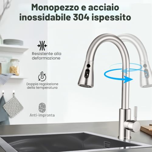 Kitchen Sink Tap with 3 Modes, Kitchen Mixer Tap with Pull-Out Shower, 50 cm, 360° Swivel Spout, SUS 304 Kitchen Tap, Kitchen Taps with G3/8 Inch Connection