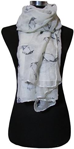Cream Unusual Cute Penguin Print Lightweight Scarf