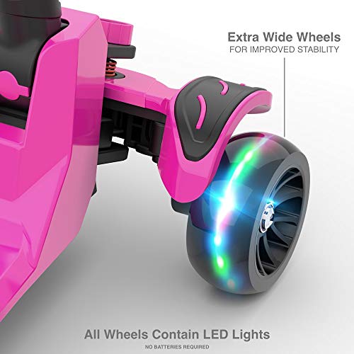 6KU Kids Kick Scooter with Adjustable Height, Lean to Steer, Flashing Wheels for Children 3-8 Years Old Pink (Renewed)