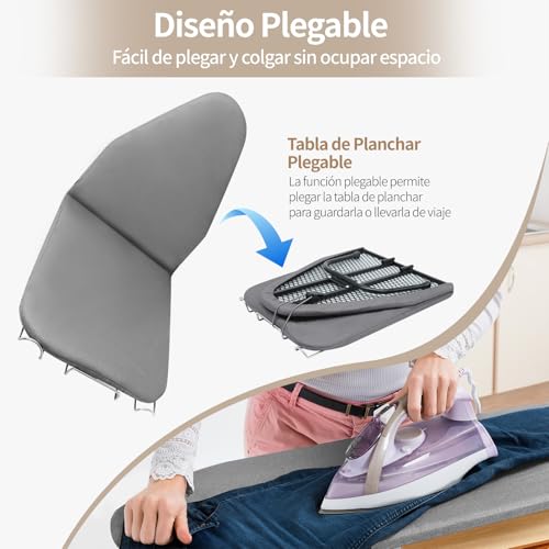 Tabla de Planchar Plegable, 100×31cm Burro de Planchar Plegable con Marco de Hierro, Mini Tabla de Planchar de Sobremesa con Funda de Algodón Resistente al Calor, Apto para Espacios Reducidos y Viaje