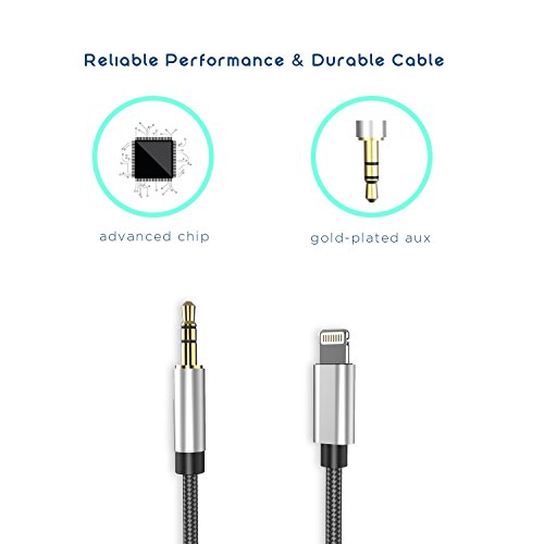 Kadoola Lightning Aux Cord, Lightning Aux Adapter with 3.5mm Male Car Stereo Audio Aux for Apple iPhone 5/5S/6/6S/7/8/X
