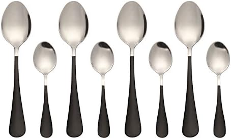 Stainless Steel Oval Dessert Spoons Mini Dessert Spoons Iced Tea Spoons Set of 8(Black)