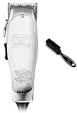 Andis Master 15-Watt Adjustable Blade Hair Clipper, Silver (01557) & Classic Barber Blade Brush
