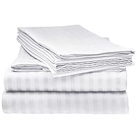 Elaine Karen Deluxe 1800 Series - Luxurious Soft Brushed Microfiber - Deep Pocket Striped Bed Sheet Set - 8 Piece - Queen Size - White