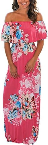 Melory 2017 Newest Style Flower Print Ruffled High Waisted Off Shoulder Long Boho Dress