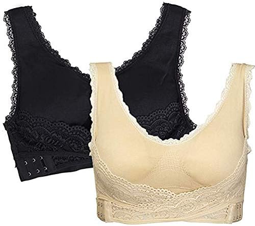 SLTY Women Seamless Lace Sports Bra Cross Front Lace Yoga Bra Wireless Running Workout Bras