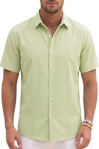 KYKU Mens Cuban Guayabera Shirt Button Down Short Sleeve Casual Summer Beach Untucked Shirts for Men Light Green 2XL at Amazon