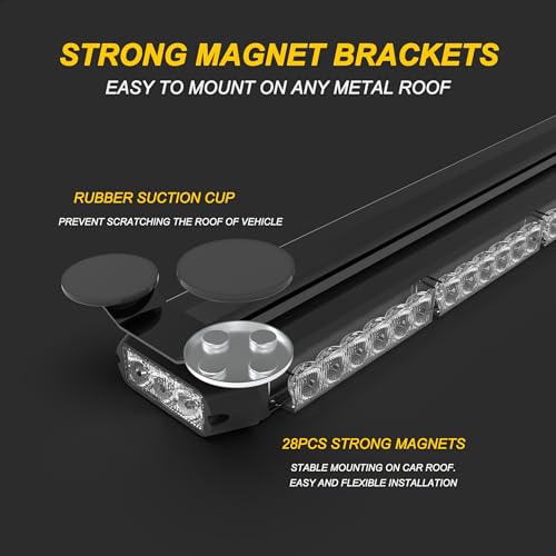KAMOPA 96 cm 78 LED Flashing Strobe Light Bar, 12 V/24 V Magnetic Vehicle Emergency Warning Bar (Amber)