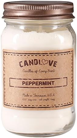 CANDLOVE "Peppermint"Scented 16oz Mason Jar Candle 100% Soy Made In The USA