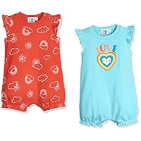 Silly Apples Baby Toddler Girls Summer Outfit 2-Pack Ruffle Romper Onesies (6M)