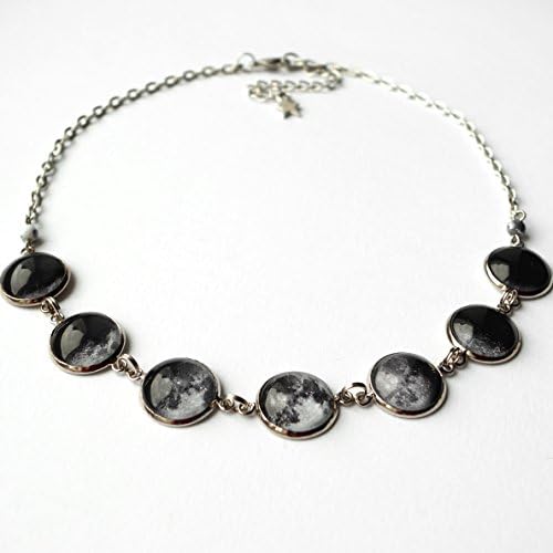 Moon Phase Necklace Luna Jewelry Gray Moon Cycle Space Lunar Eclipse Earth Satellite