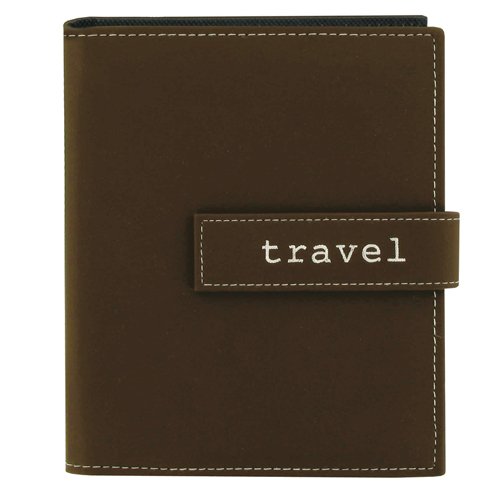 Pioneer Photo Albums 36-Pocket 4 by 6-Inch Embroidered "Travel" Strap Sewn Leatherette Cover Photo Album, Mini, Brown