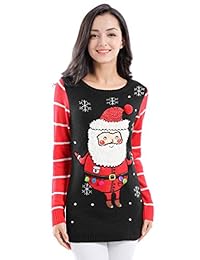 V28 chaqueta navideña tejida, clásica para mujeres y niñas con estampa de Papá Noel