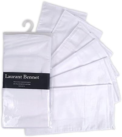 Laurant Bennet Men's Plain White 6pcs Handkerchiefs