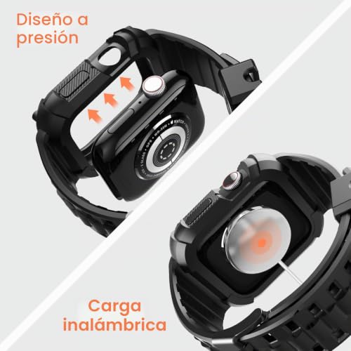 Fullmosa Compatible with Apple Watch Band 44mm 45mm Rugged TPU with Bumper Case and Screen Protector, Compatible with Apple Watch SE3/2/1 Series 9/8/7/6/5/4.45mm Black