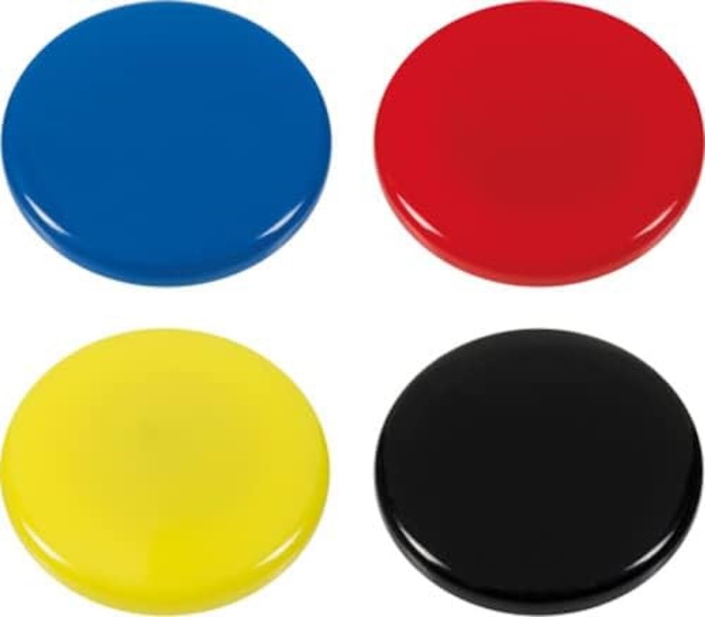 Westcott E-10823 00 Adhesive Magnets Pack of 4 30 mm Round 1 Each Black/Red/Blue/Yellow