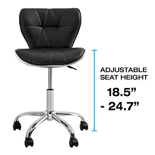 Stool with Adjustable Foot Rest Rolling Chair (Set of 2) (Black)