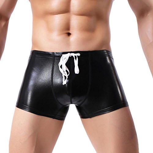 Sansee Men's Sexy Bright Leather Swimming Trunks Pants Briefs Beachwear Underwear Surf Boardshorts