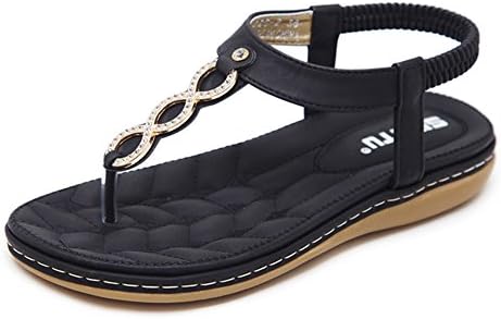 Tuoup Leather Fashion Ladies Thong Sandal Womens Sandles Black 39 8 D(M) US