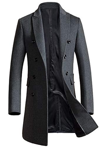 chouyatou Men's Classic Notched Collar Double Breasted Wool Blend