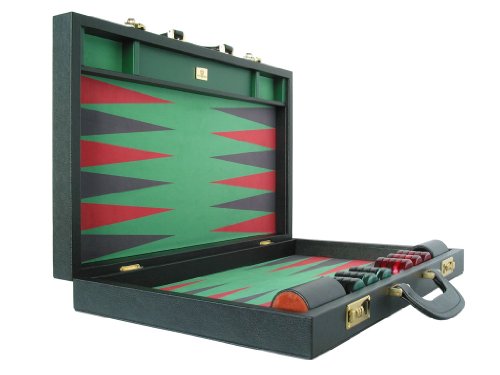 Leather/Microfiber Backgammon Set - (23" Large Attache Case, Zaza & Sacci) - Black/Green