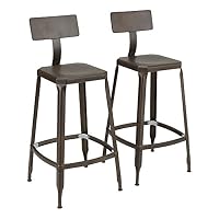 Fat Catalog ALT-GNE-1001BZ-SO Square Modern Industrial Metal Bar Stools w/Back, Bronze (Pack of 2)