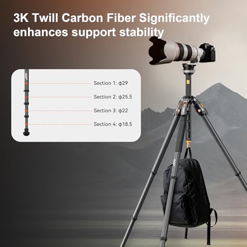COMAN One Click Full Opening Carbon Fiber Photo Tripod, Professional Video Tripod, Quick Upgrade Ball Head, Max Height 165cm, Max Load Capacity 20kg (T1S)